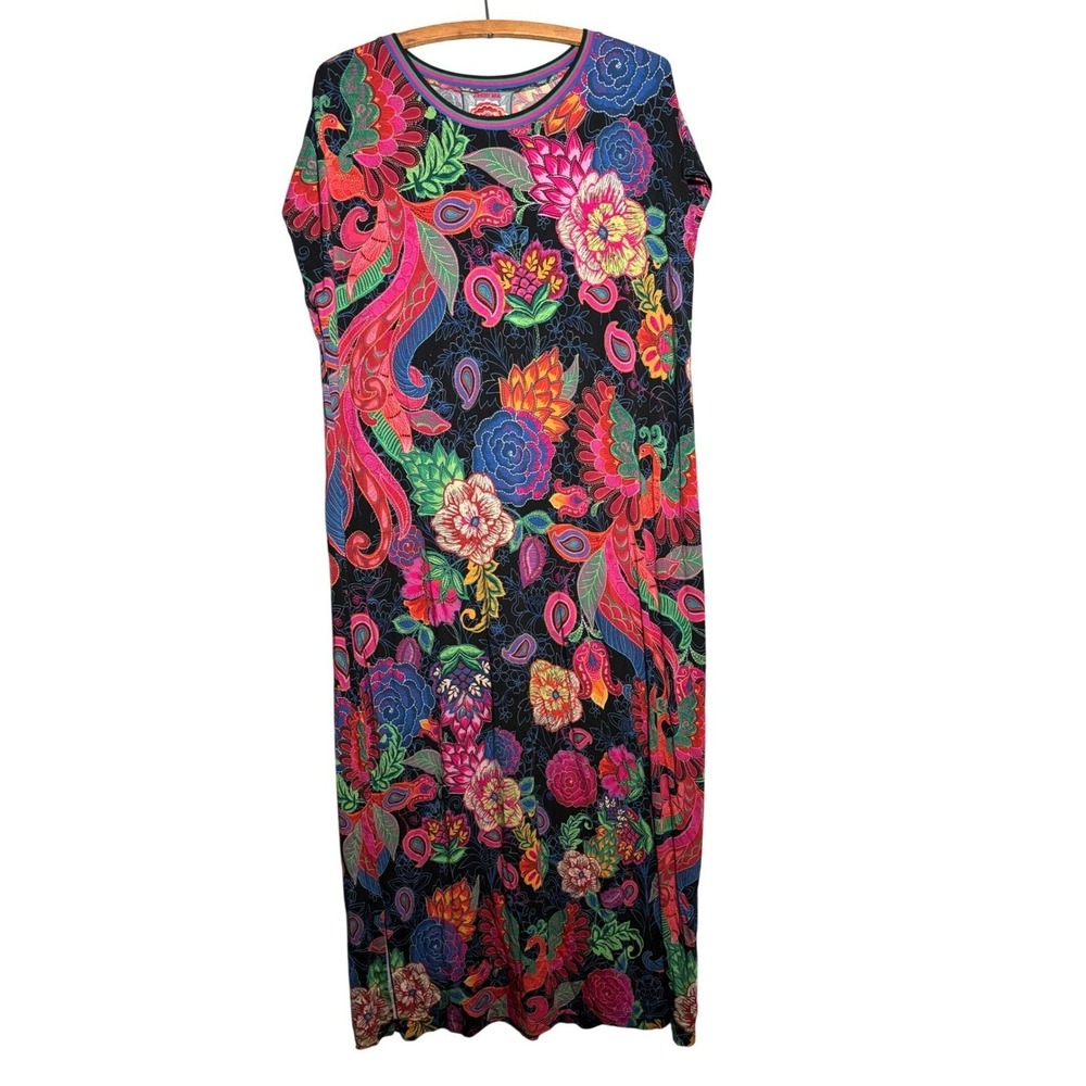Johnny Was Los Angeles XL Floral Peacock Maxi Dress Boho Art to Wear Resortwear